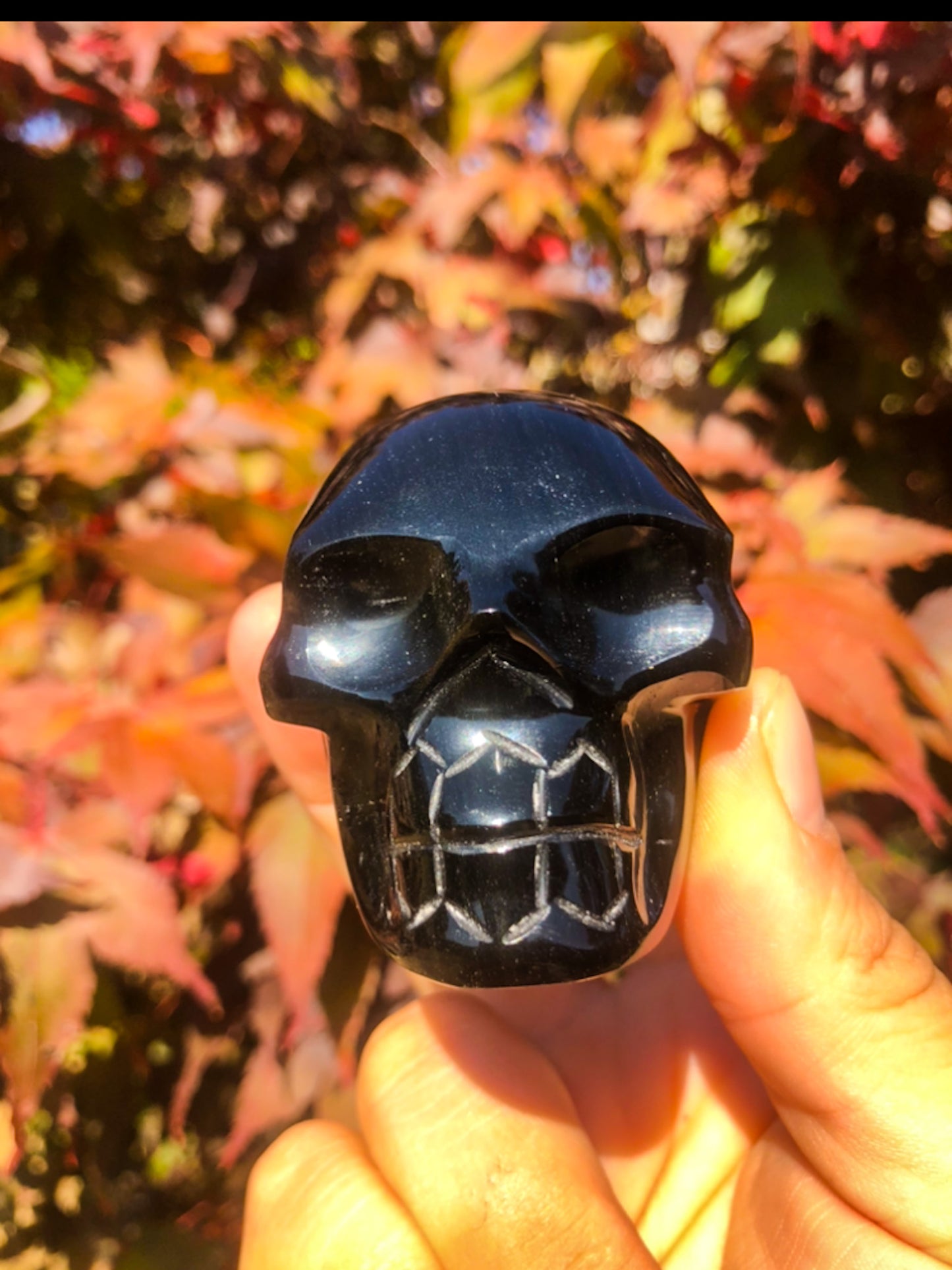 Gold Sheen Obsidian Skull Carving