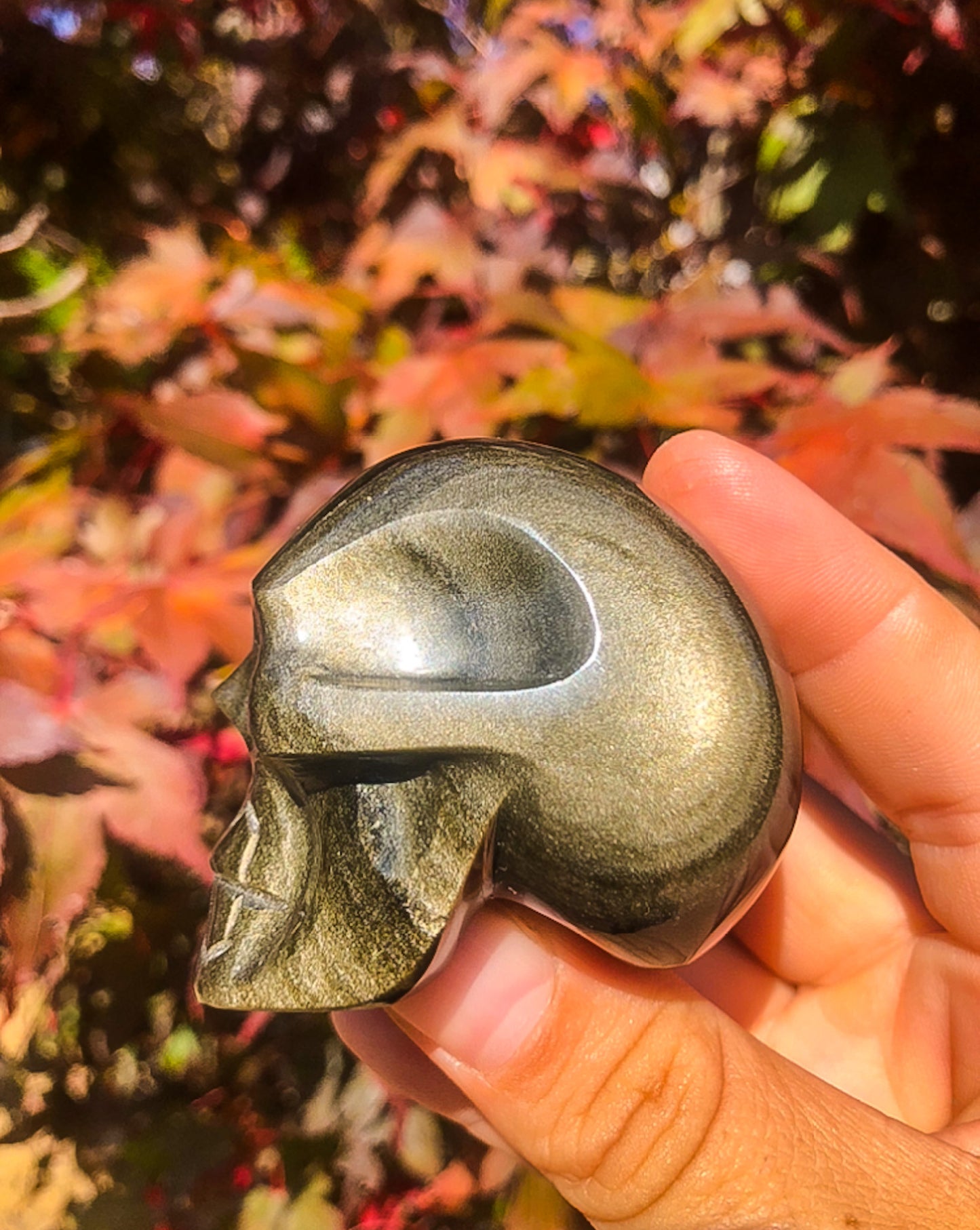 Gold Sheen Obsidian Skull Carving