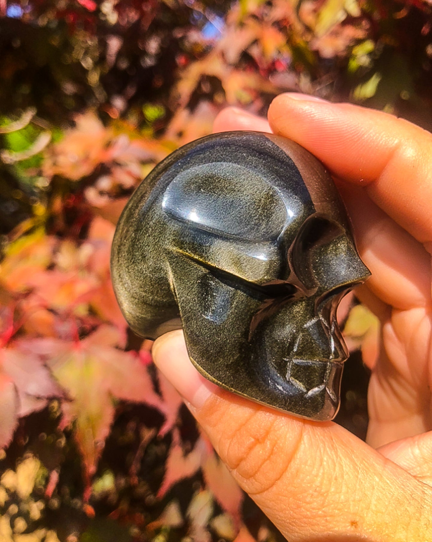 Gold Sheen Obsidian Skull Carving