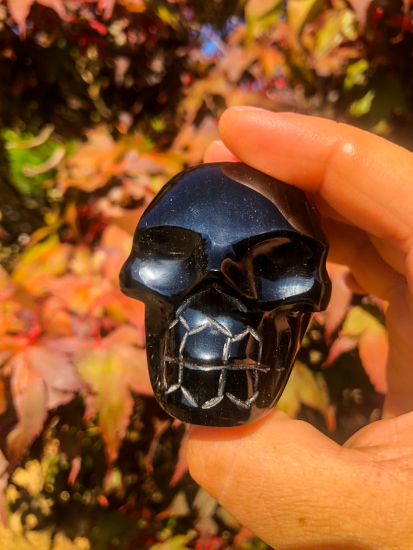Gold Sheen Obsidian Skull Carving