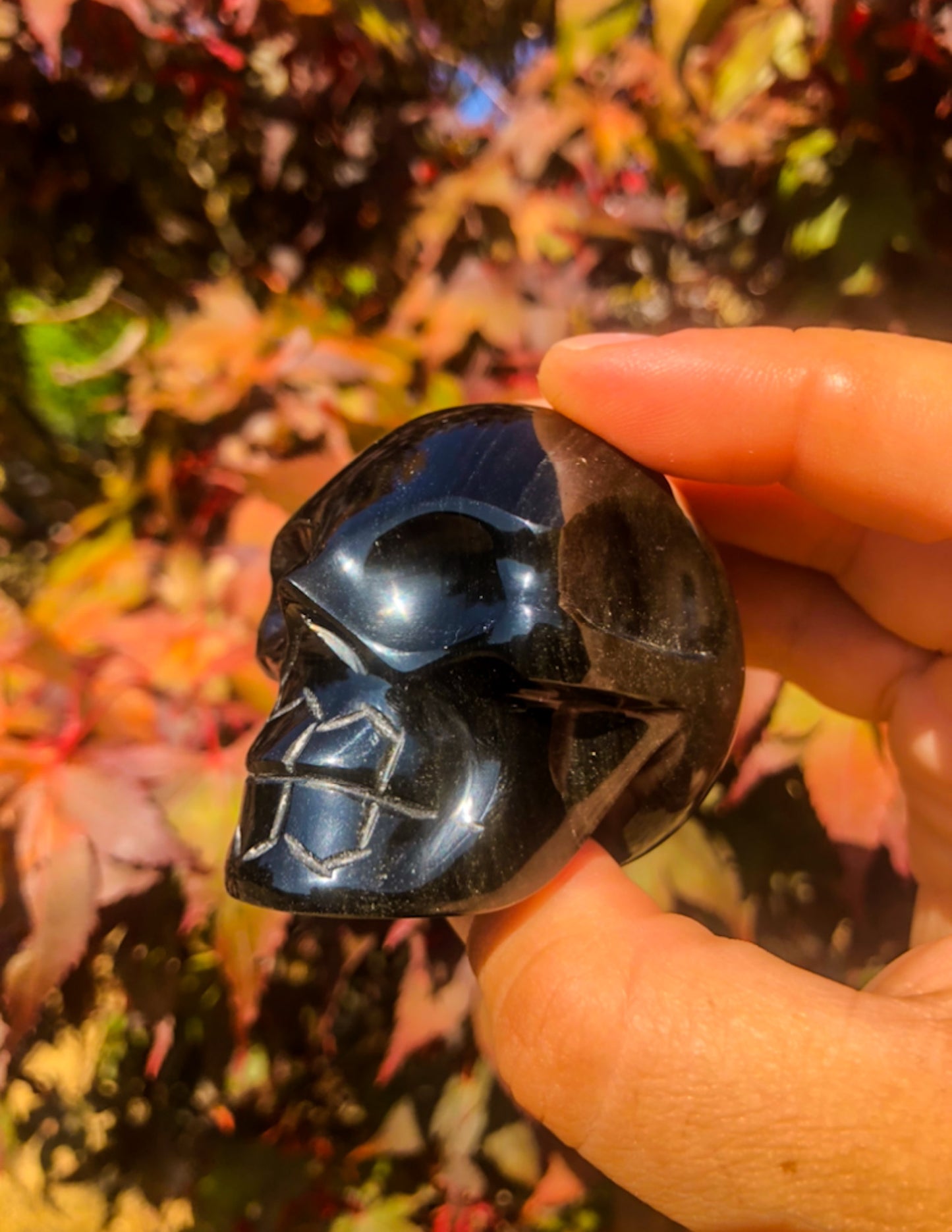 Gold Sheen Obsidian Skull Carving