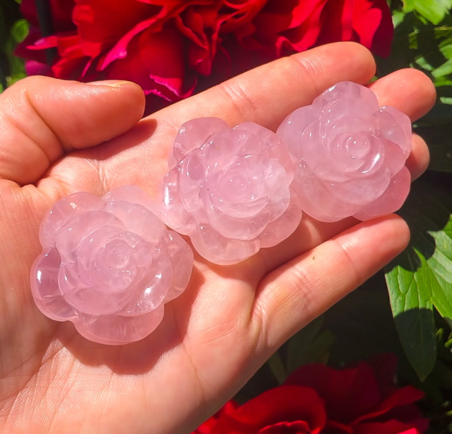 Adorable Pink Rose Quartz Rose Carving
