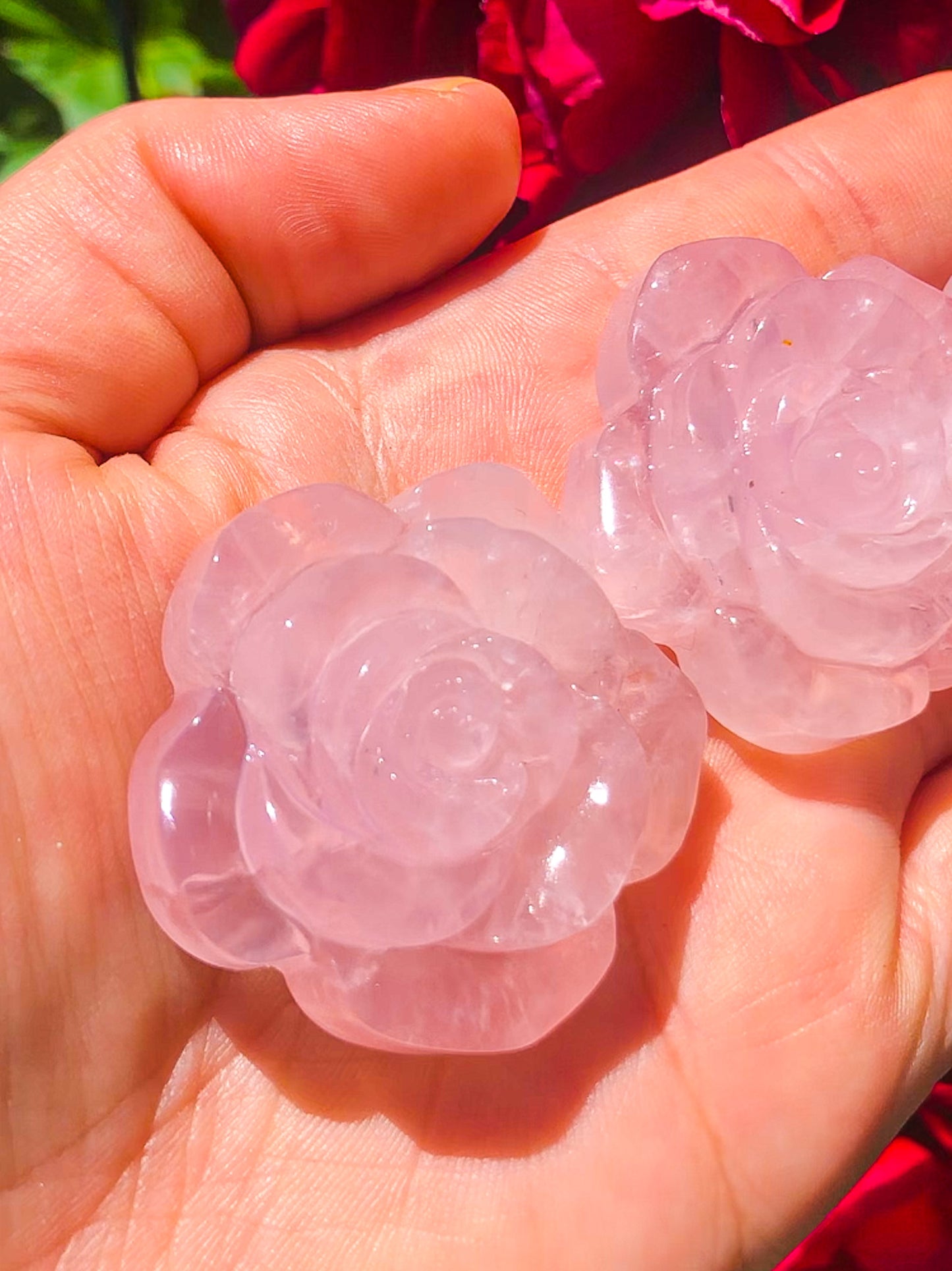 Adorable Pink Rose Quartz Rose Carving