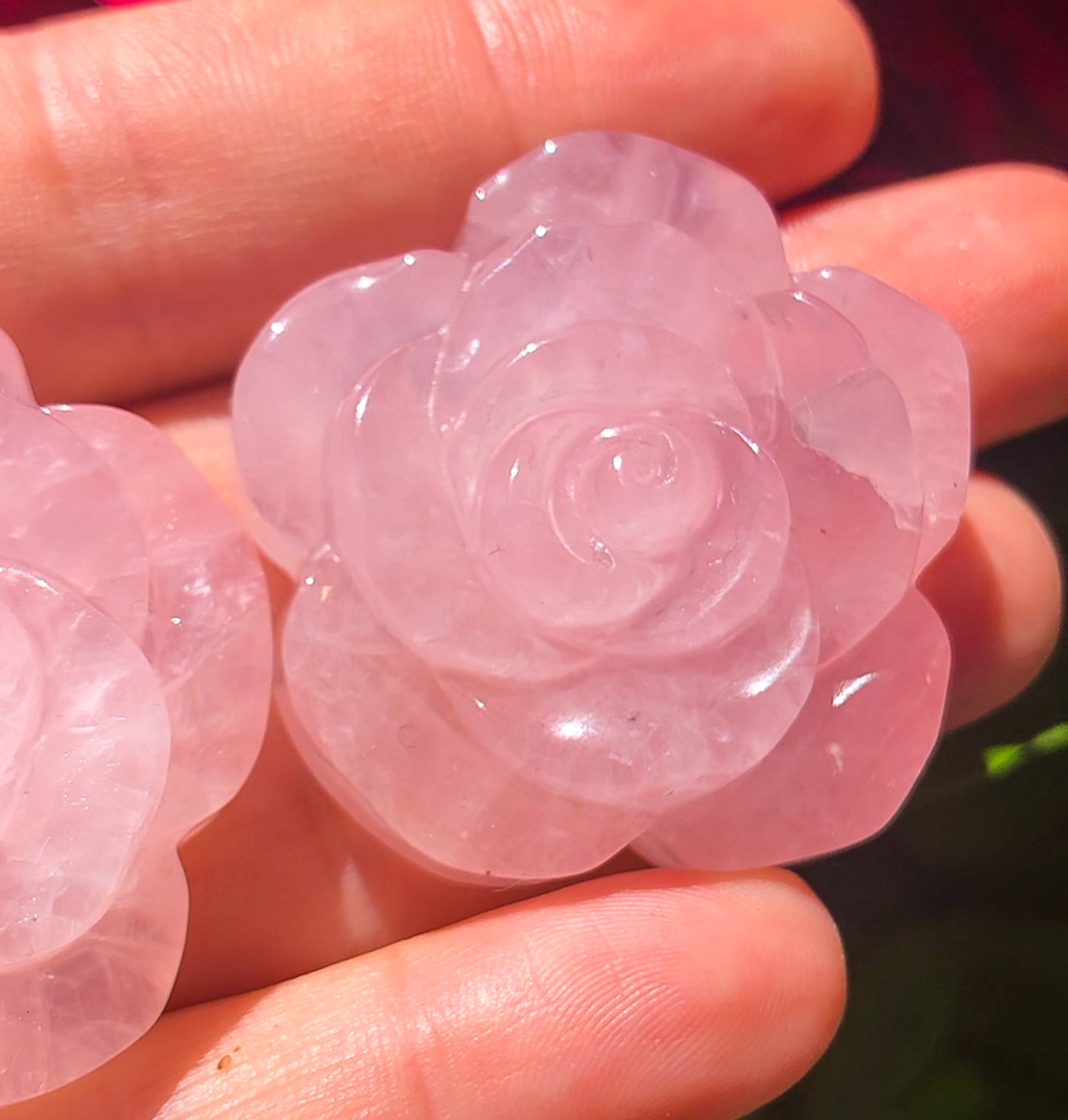 Adorable Pink Rose Quartz Rose Carving