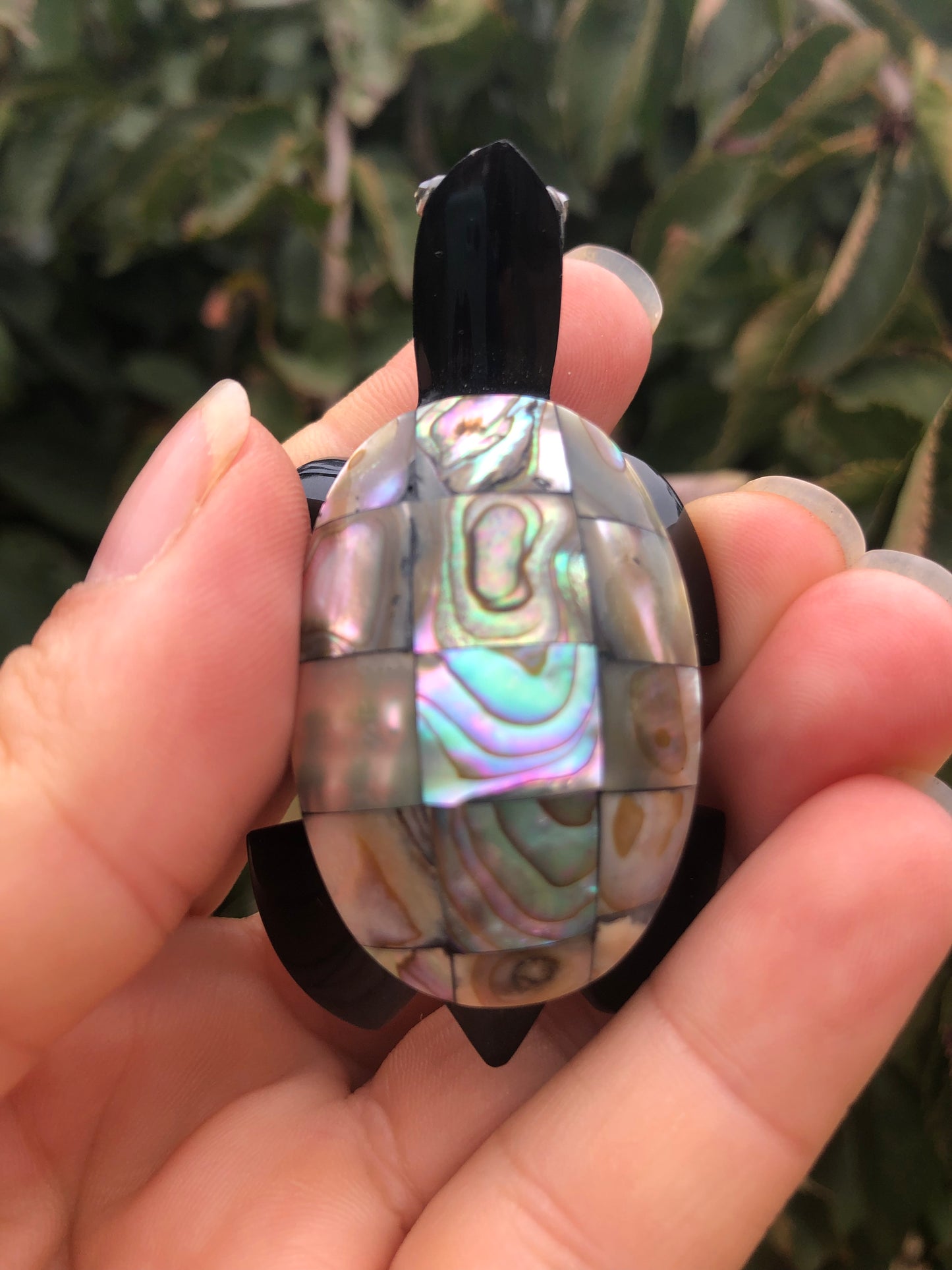 Precious Abalone & Black Obsidian Turtle Carving