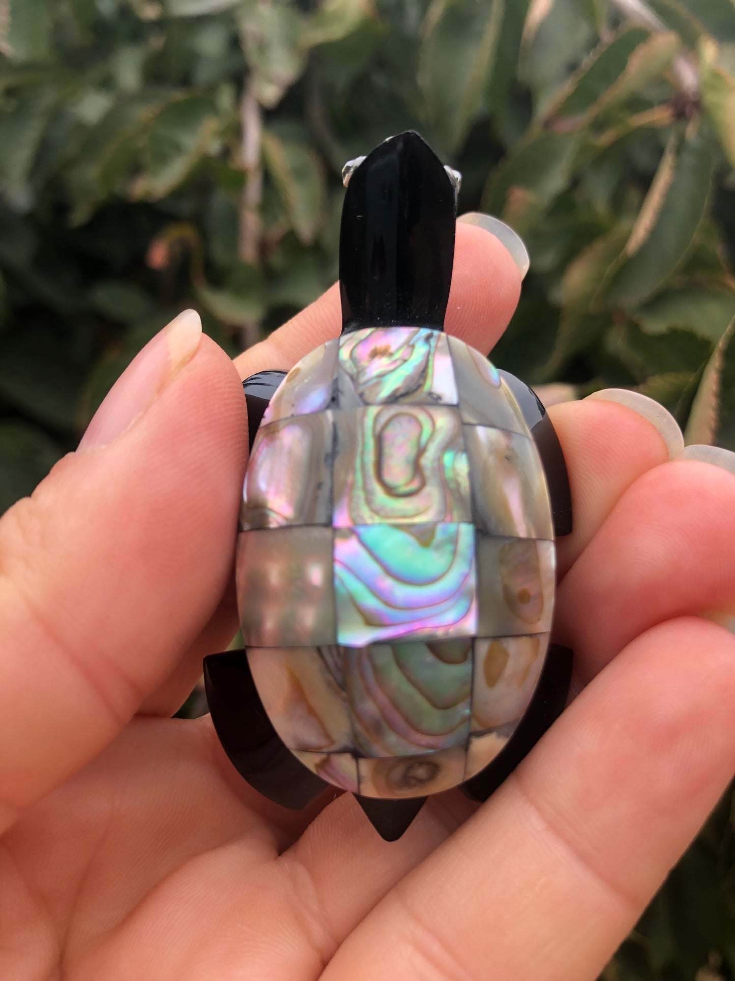 Precious Abalone & Black Obsidian Turtle Carving