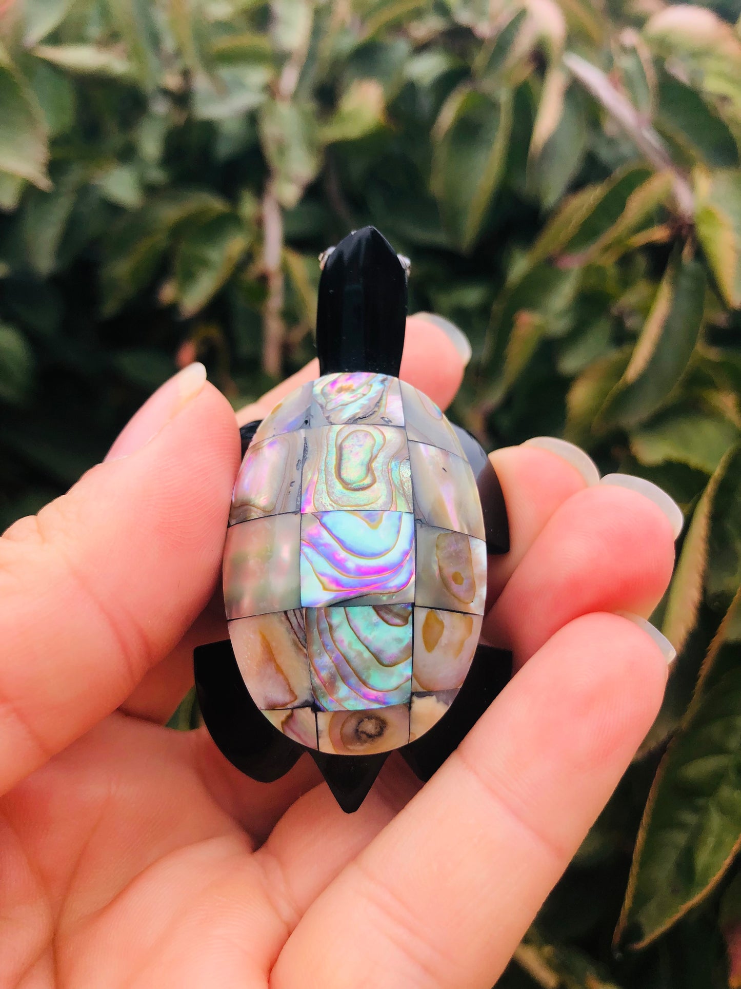 Precious Abalone & Black Obsidian Turtle Carving