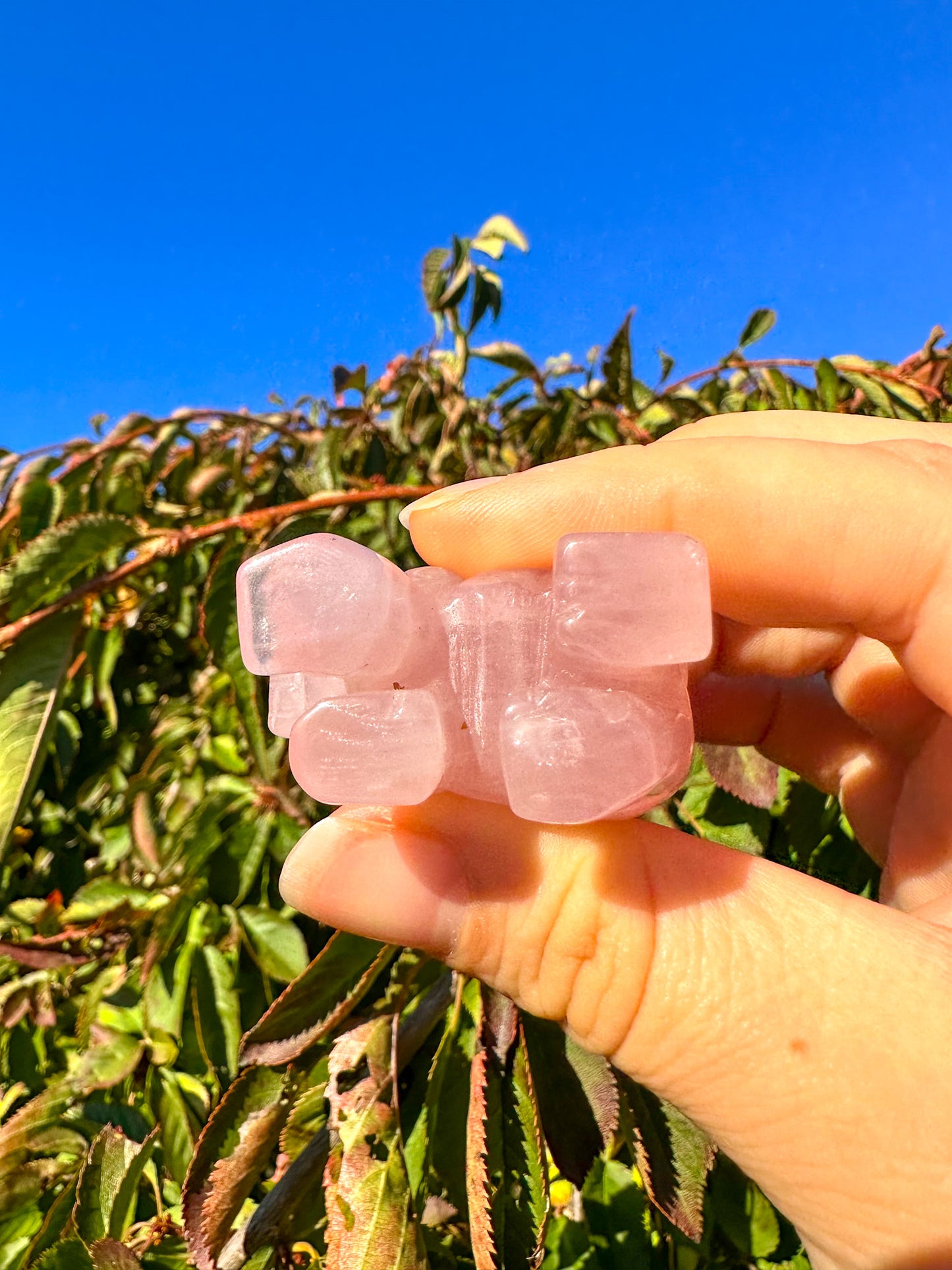 Adorable Pink Rose Quartz Elephant Carving