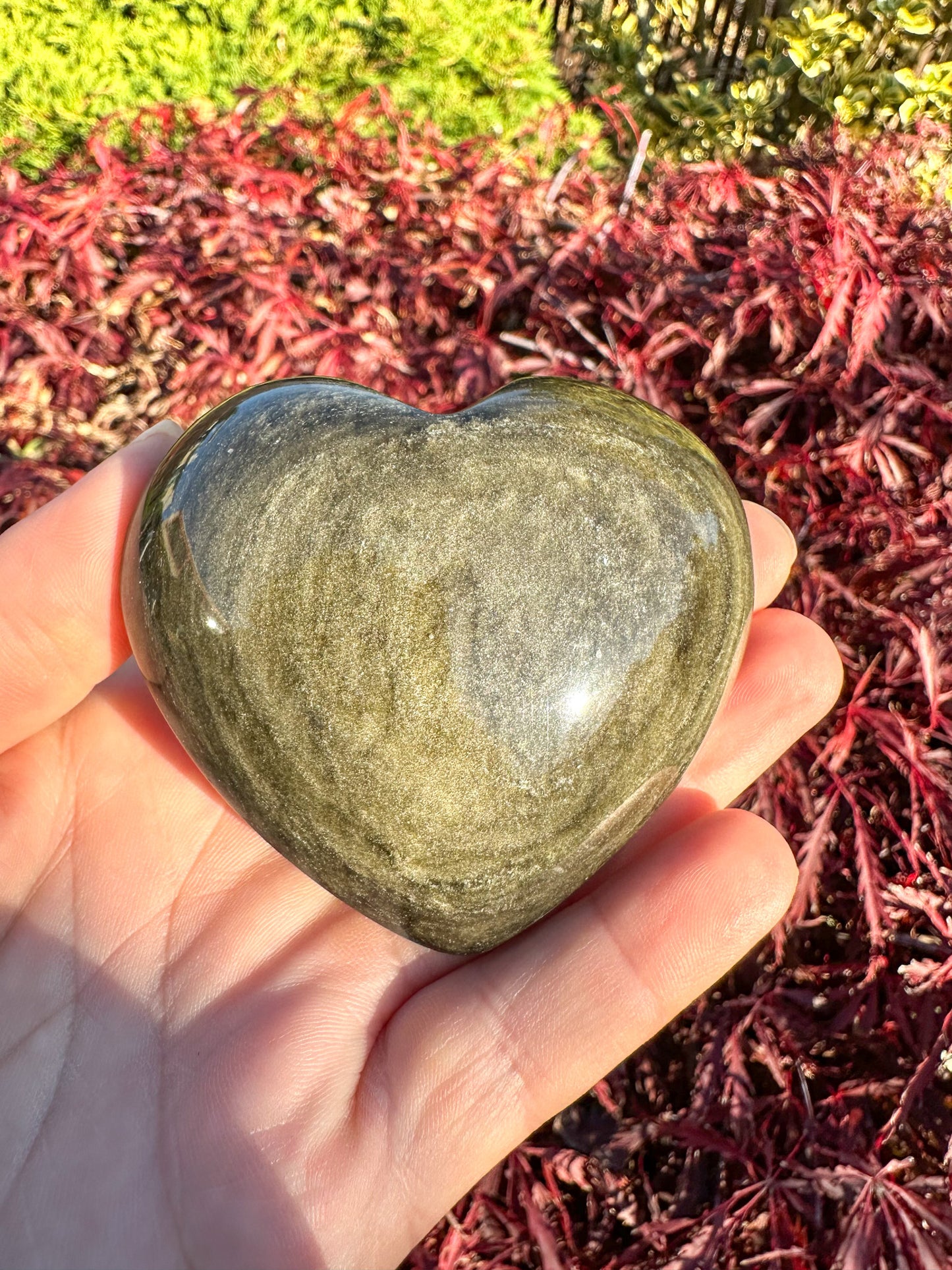 Flashy Gold Sheen Obsidian Large Heart