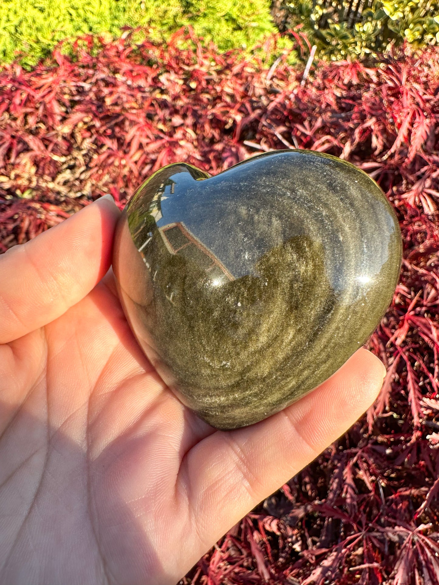 Flashy Gold Sheen Obsidian Large Heart