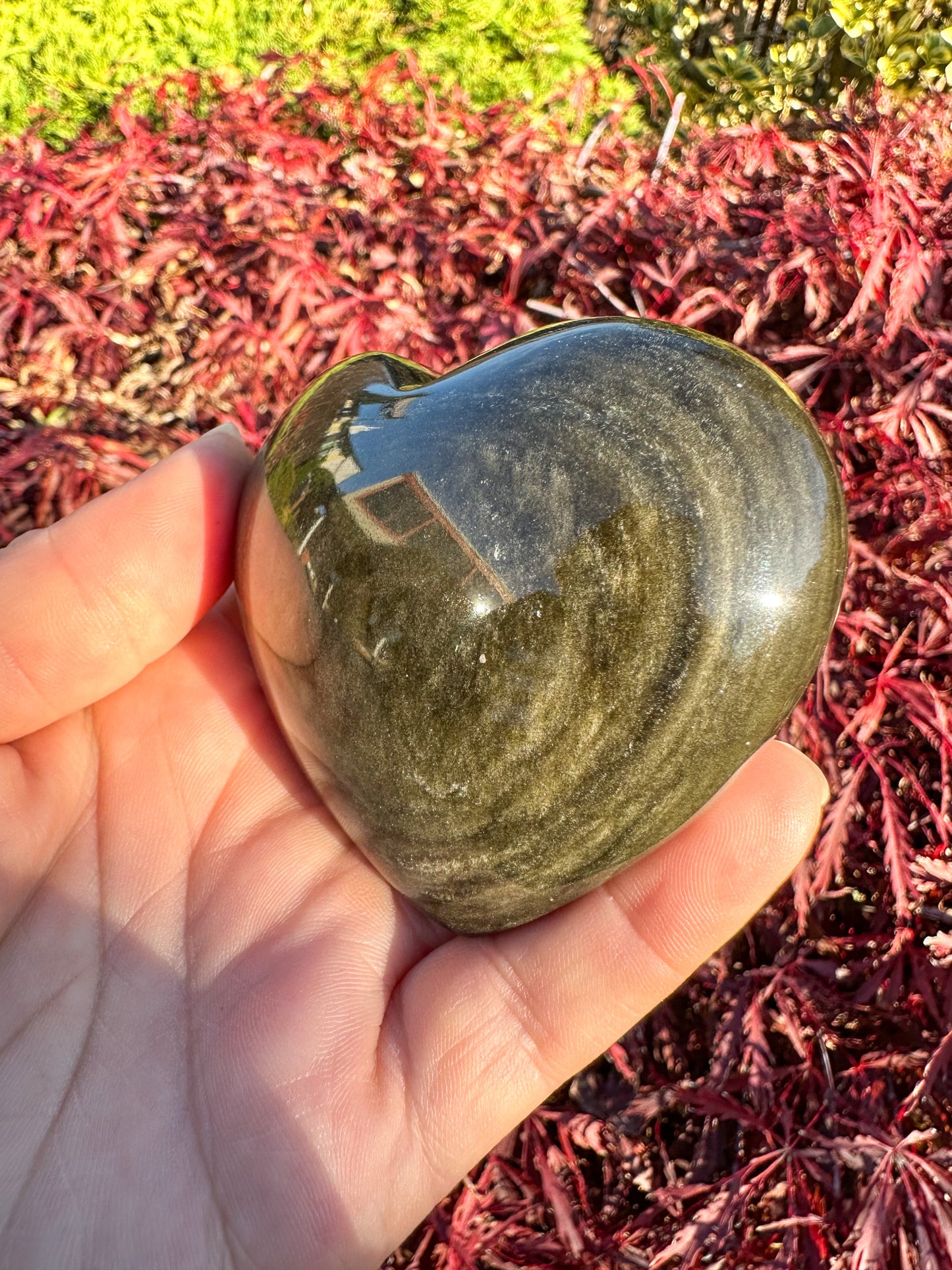 Flashy Gold Sheen Obsidian Large Heart