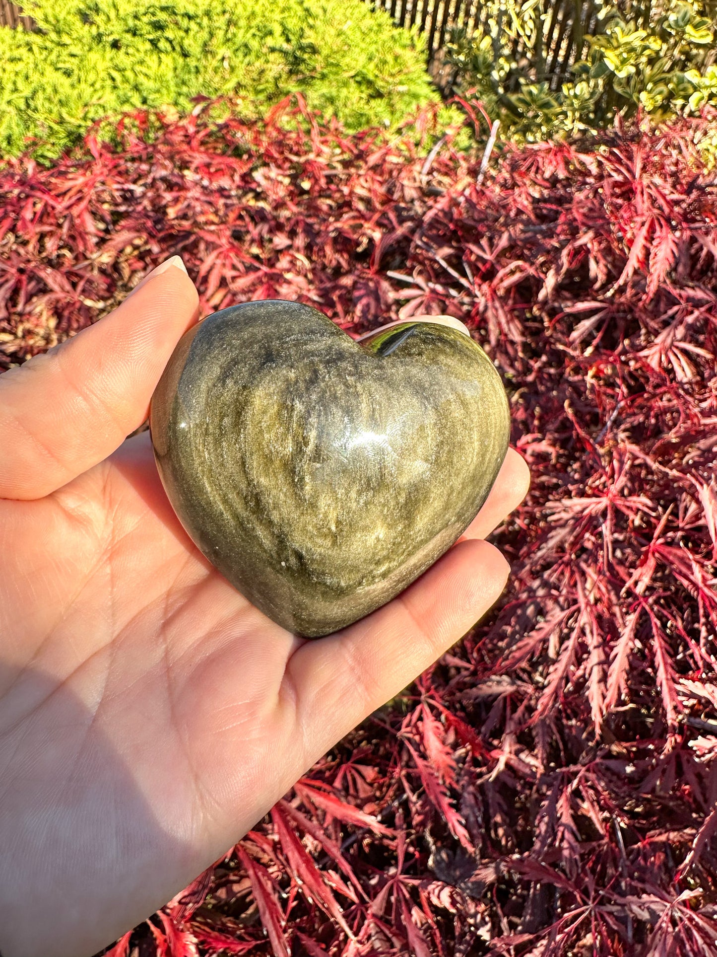 Flashy Gold Sheen Obsidian Large Heart