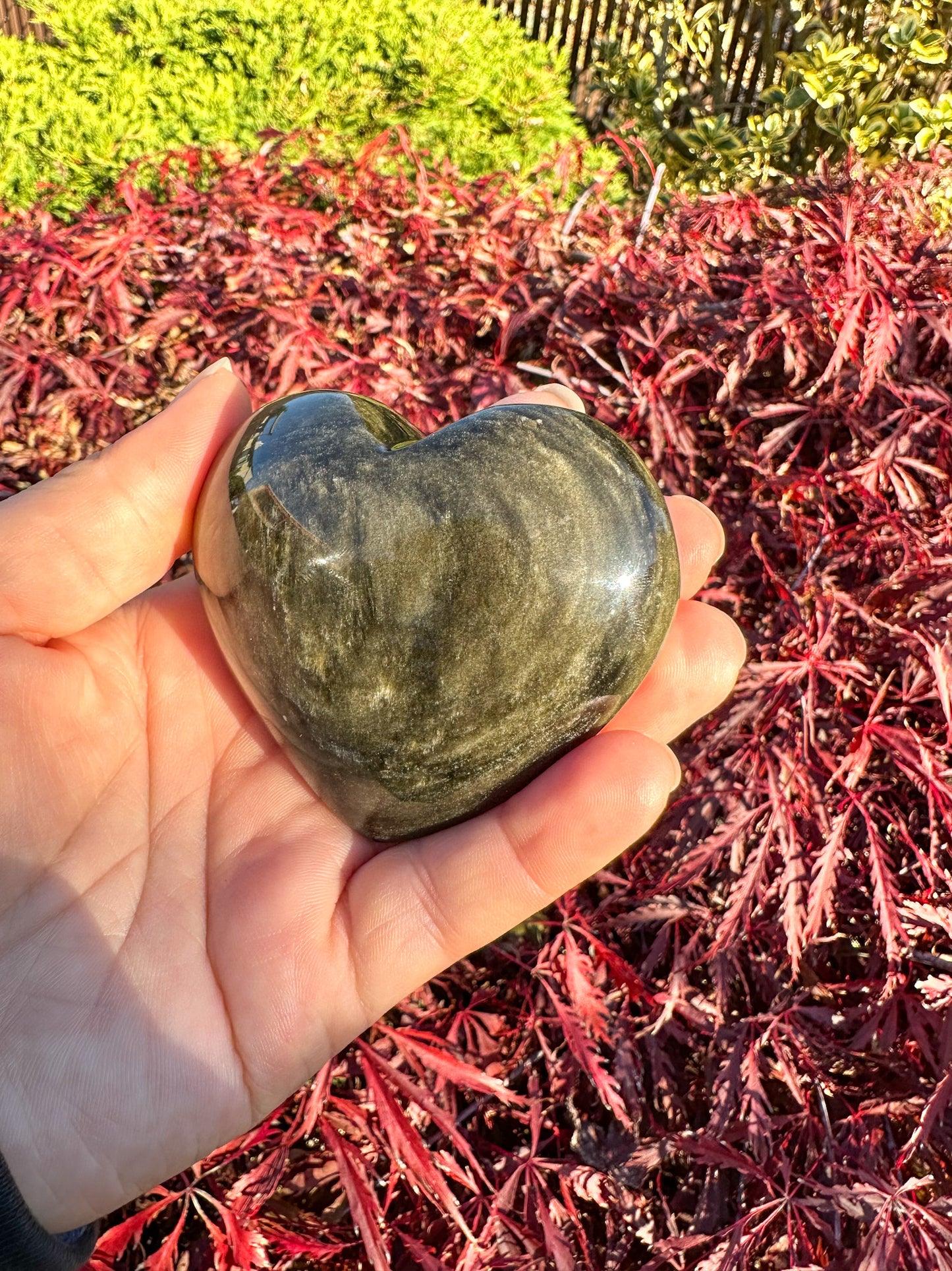 Flashy Gold Sheen Obsidian Large Heart