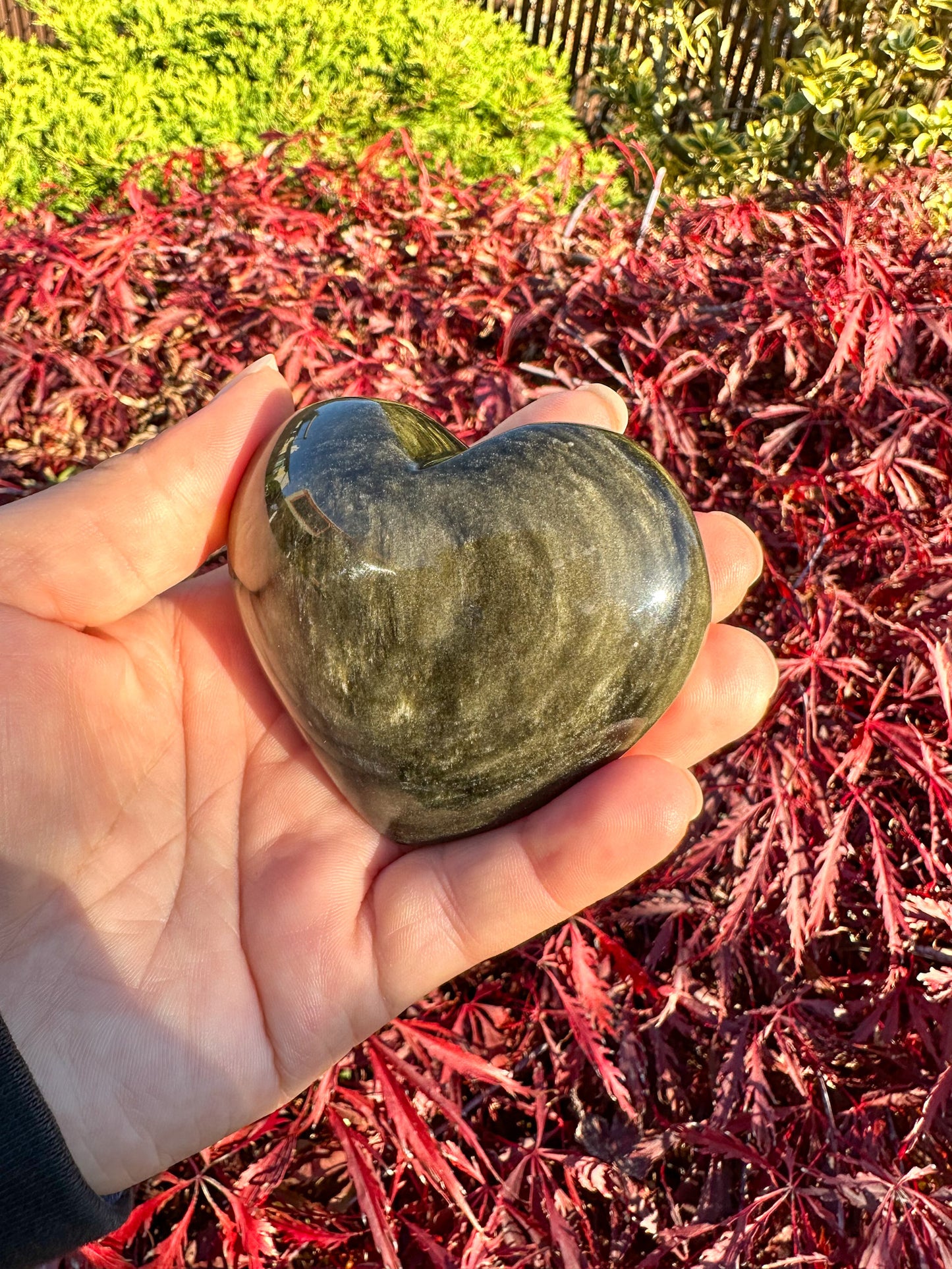 Flashy Gold Sheen Obsidian Large Heart