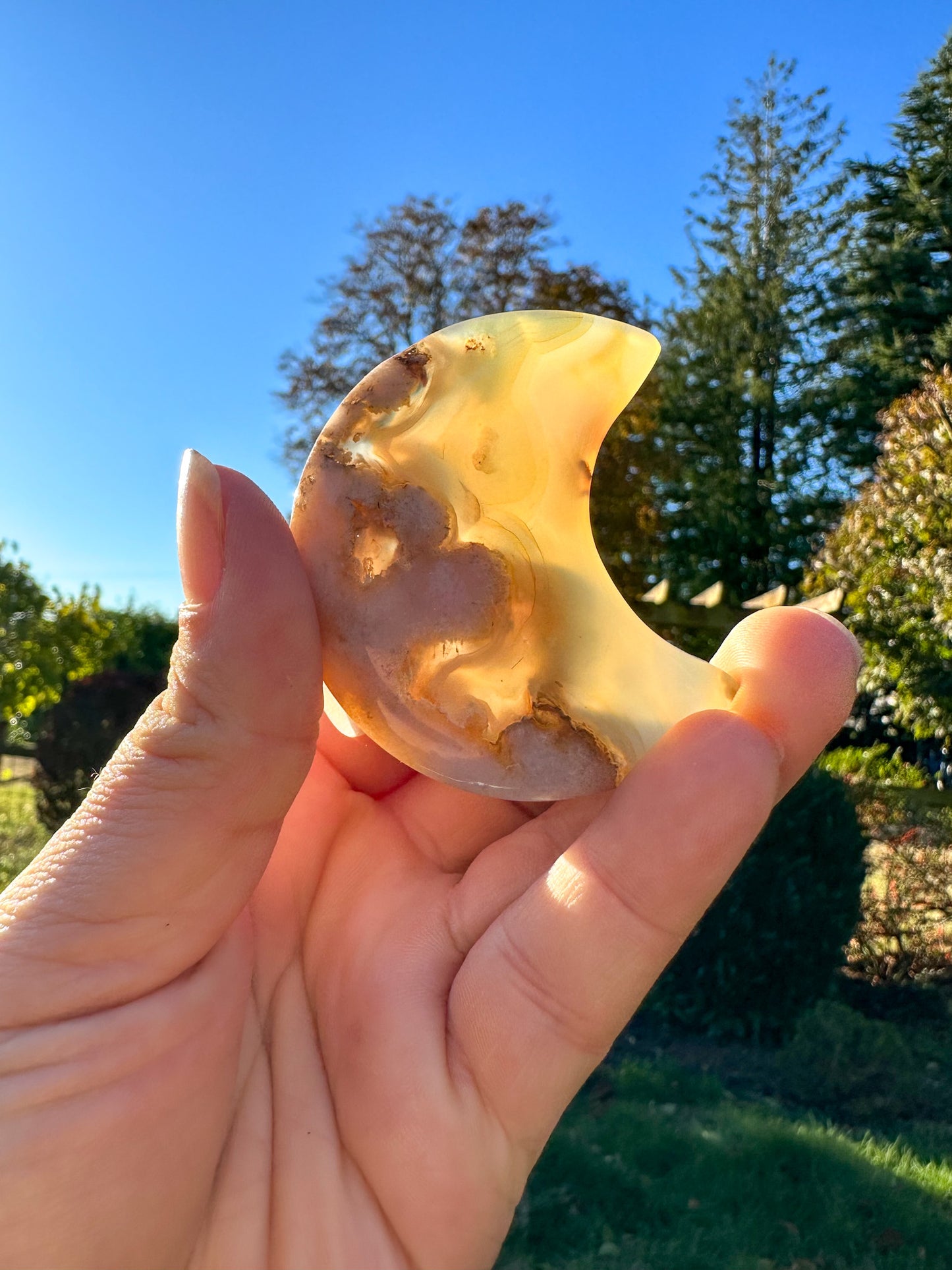 Stunning Flower Agate Moon Carving