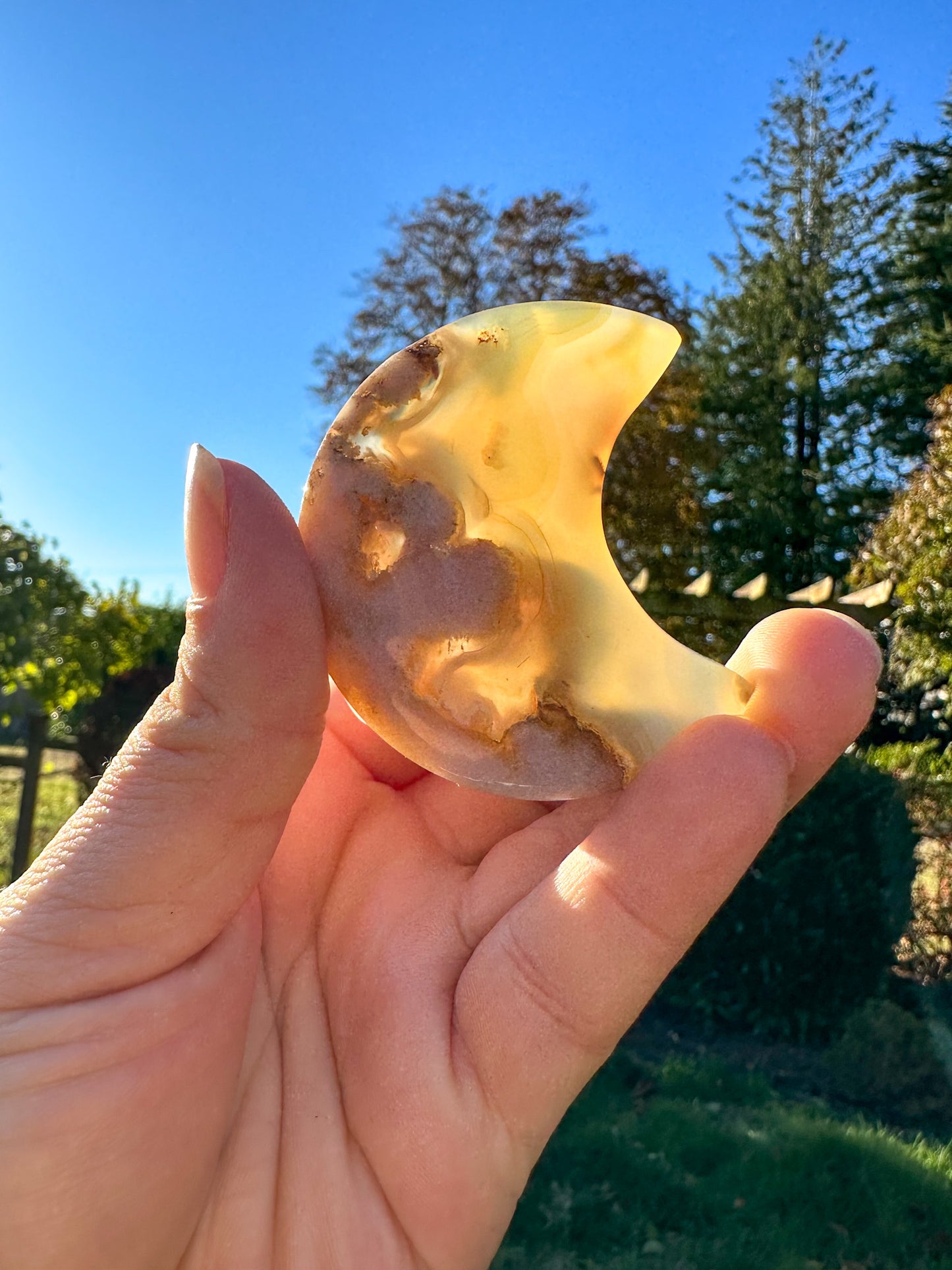 Stunning Flower Agate Moon Carving