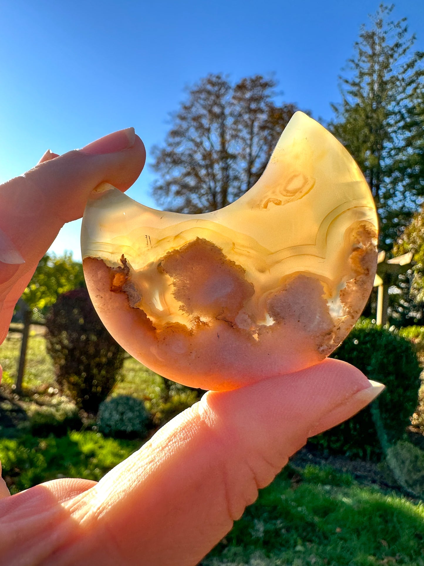 Stunning Flower Agate Moon Carving