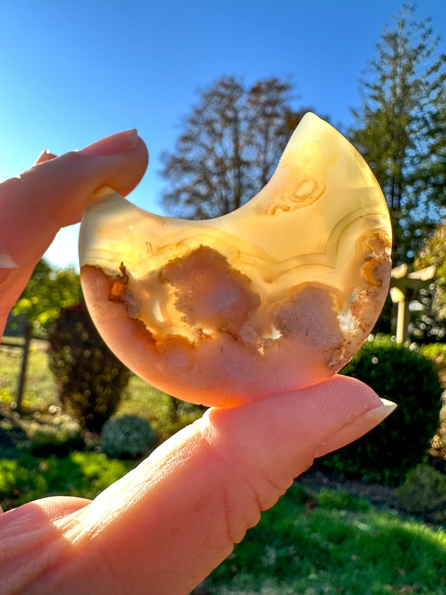 Stunning Flower Agate Moon Carving