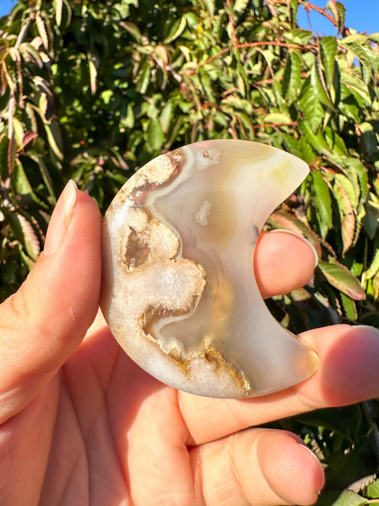 Stunning Flower Agate Moon Carving