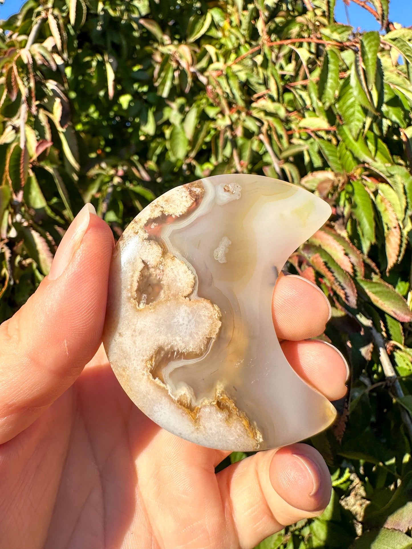 Stunning Flower Agate Moon Carving