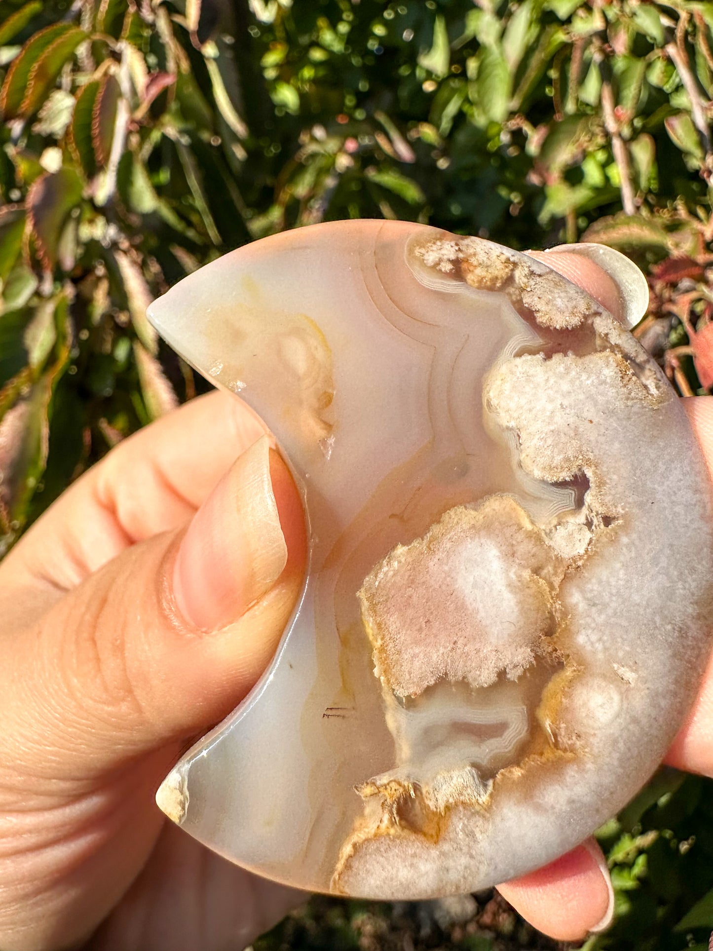 Stunning Flower Agate Moon Carving