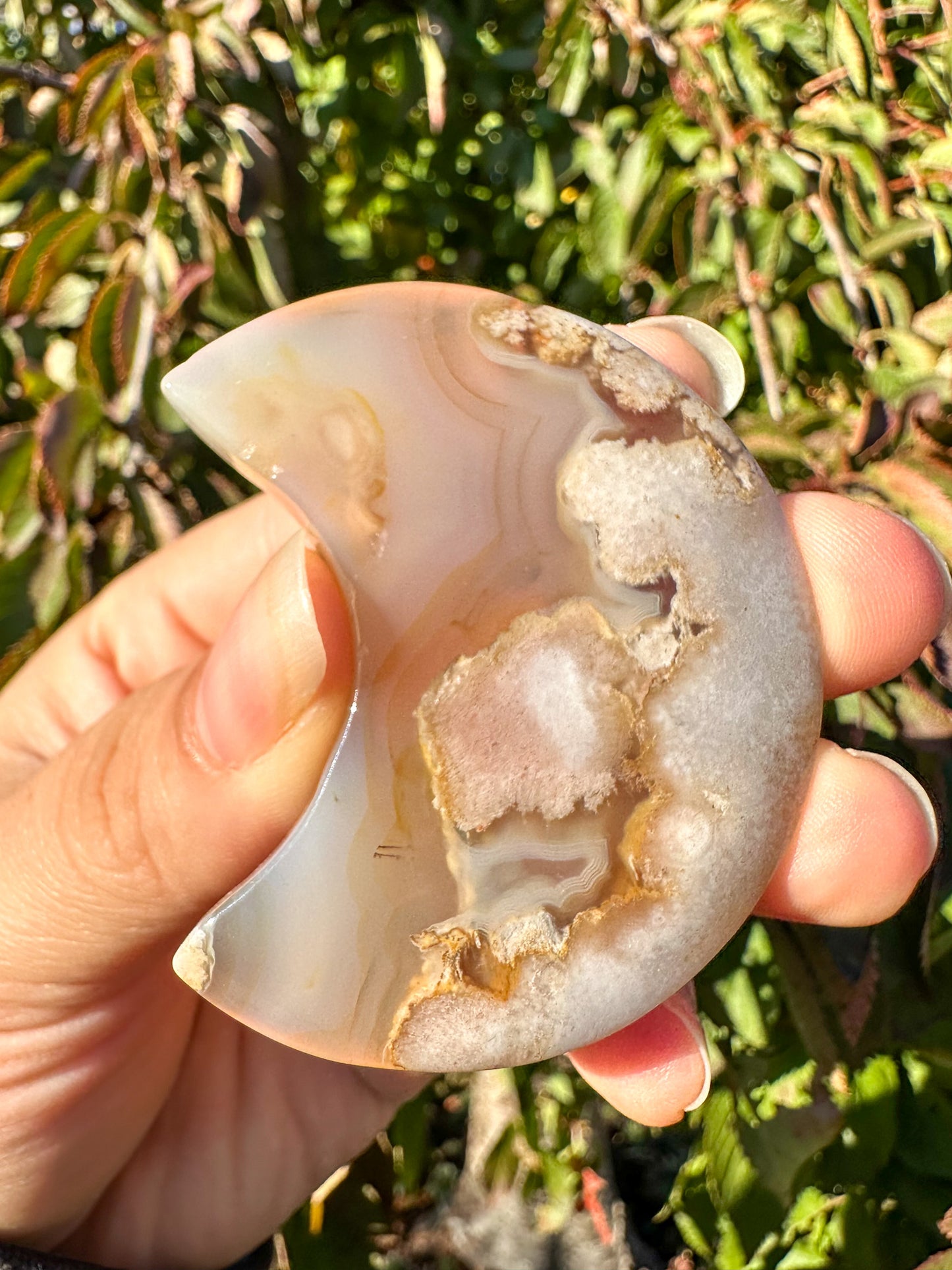 Stunning Flower Agate Moon Carving