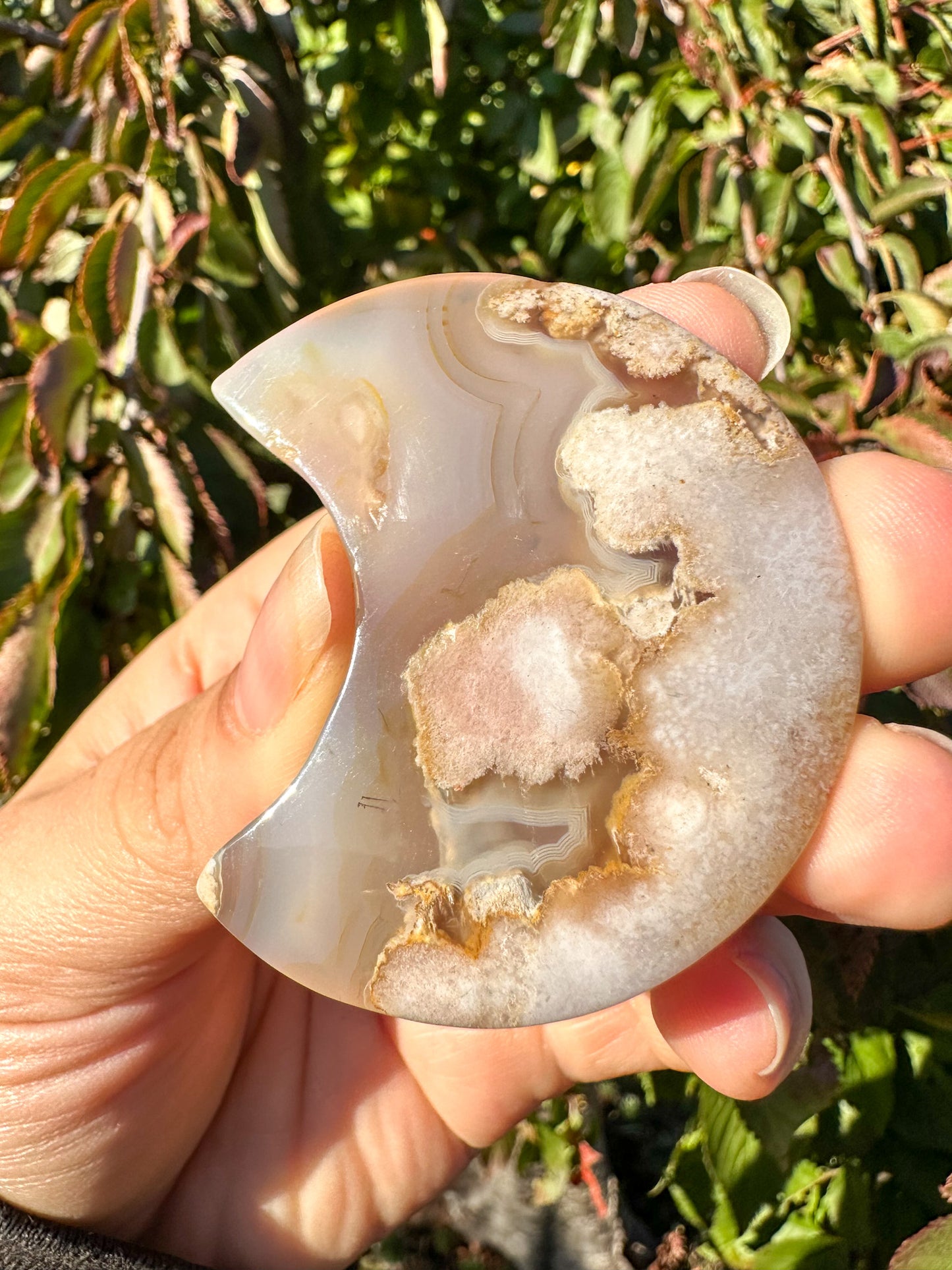 Stunning Flower Agate Moon Carving