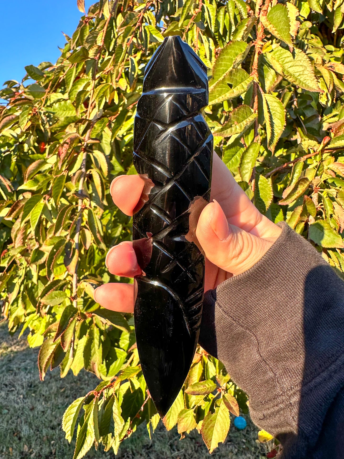 Hand Carved Black Obsidian Snake Dagger