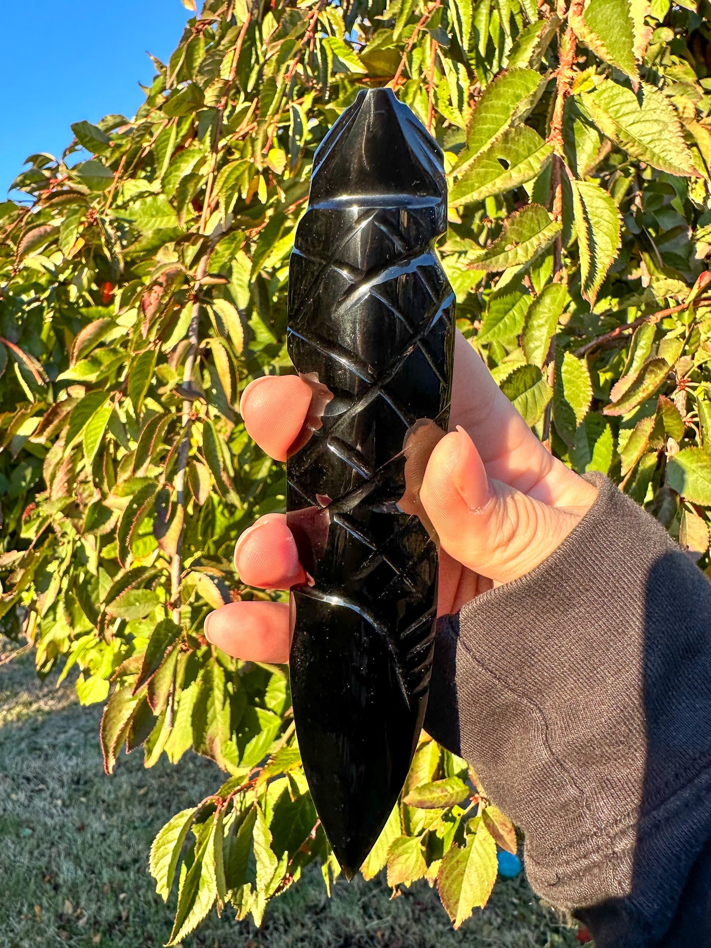 Hand Carved Black Obsidian Snake Dagger