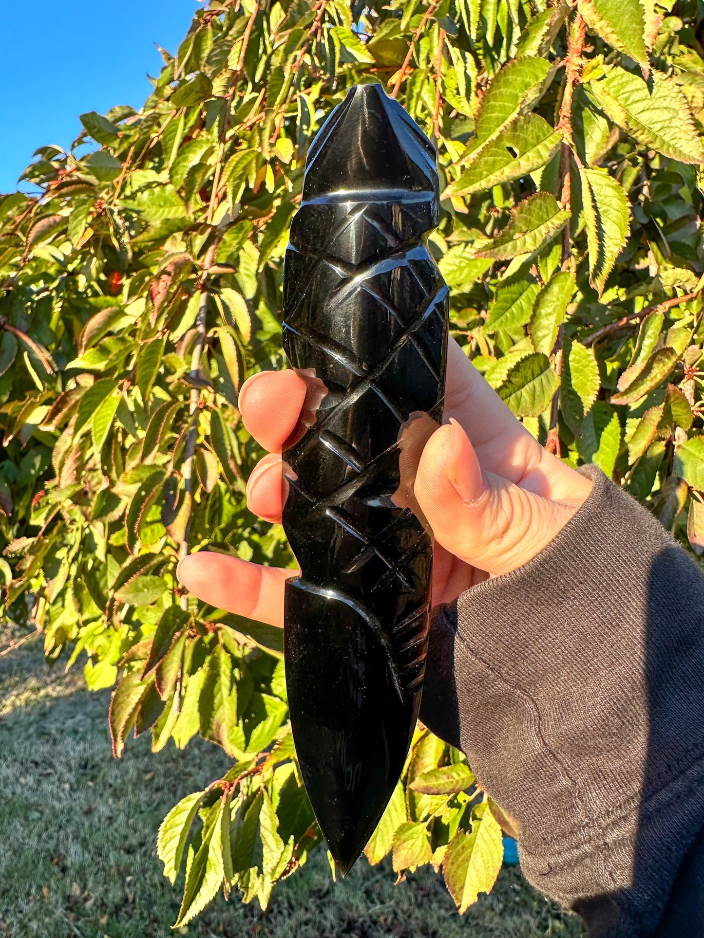 Hand Carved Black Obsidian Snake Dagger