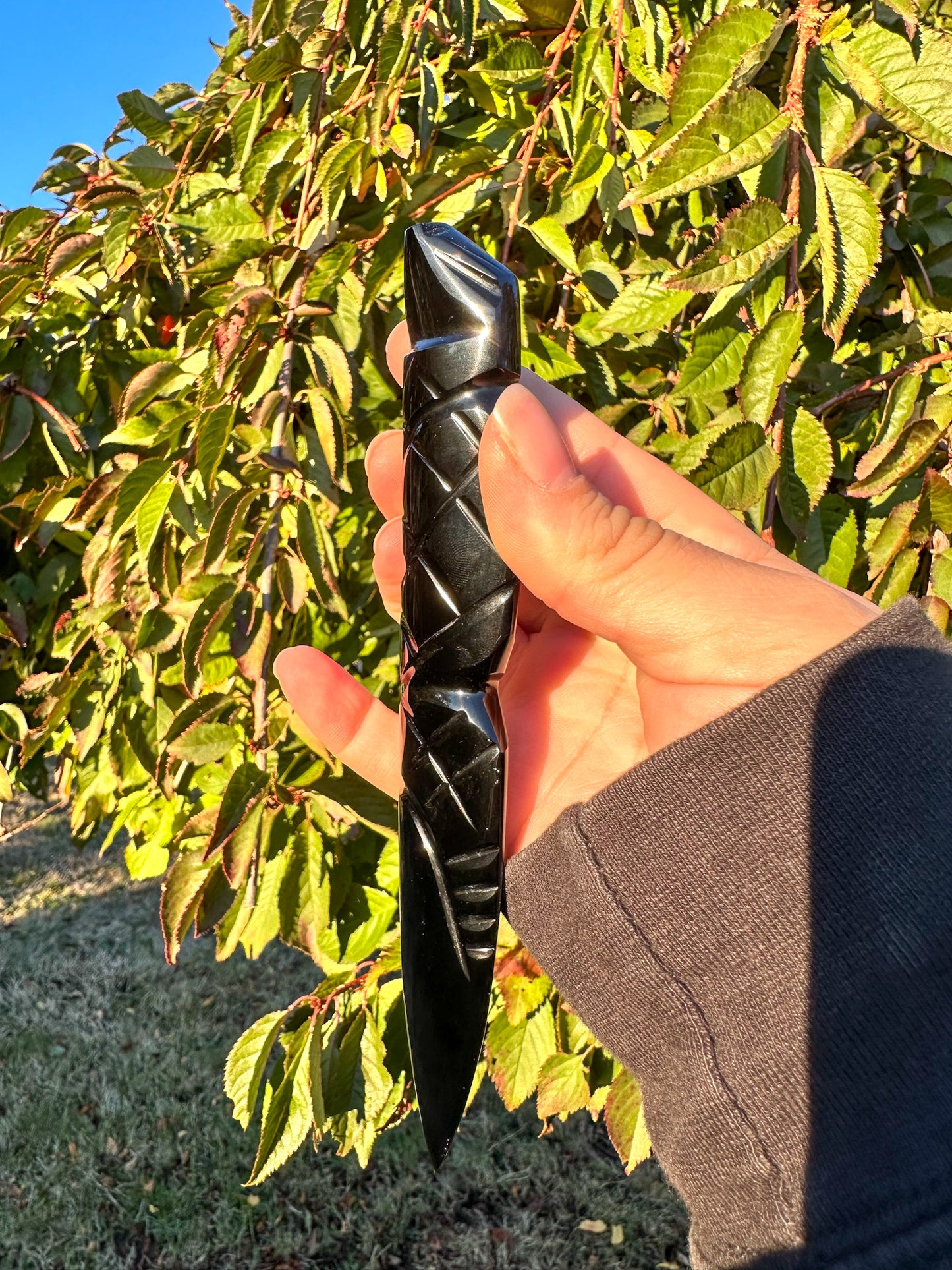 Hand Carved Black Obsidian Snake Dagger