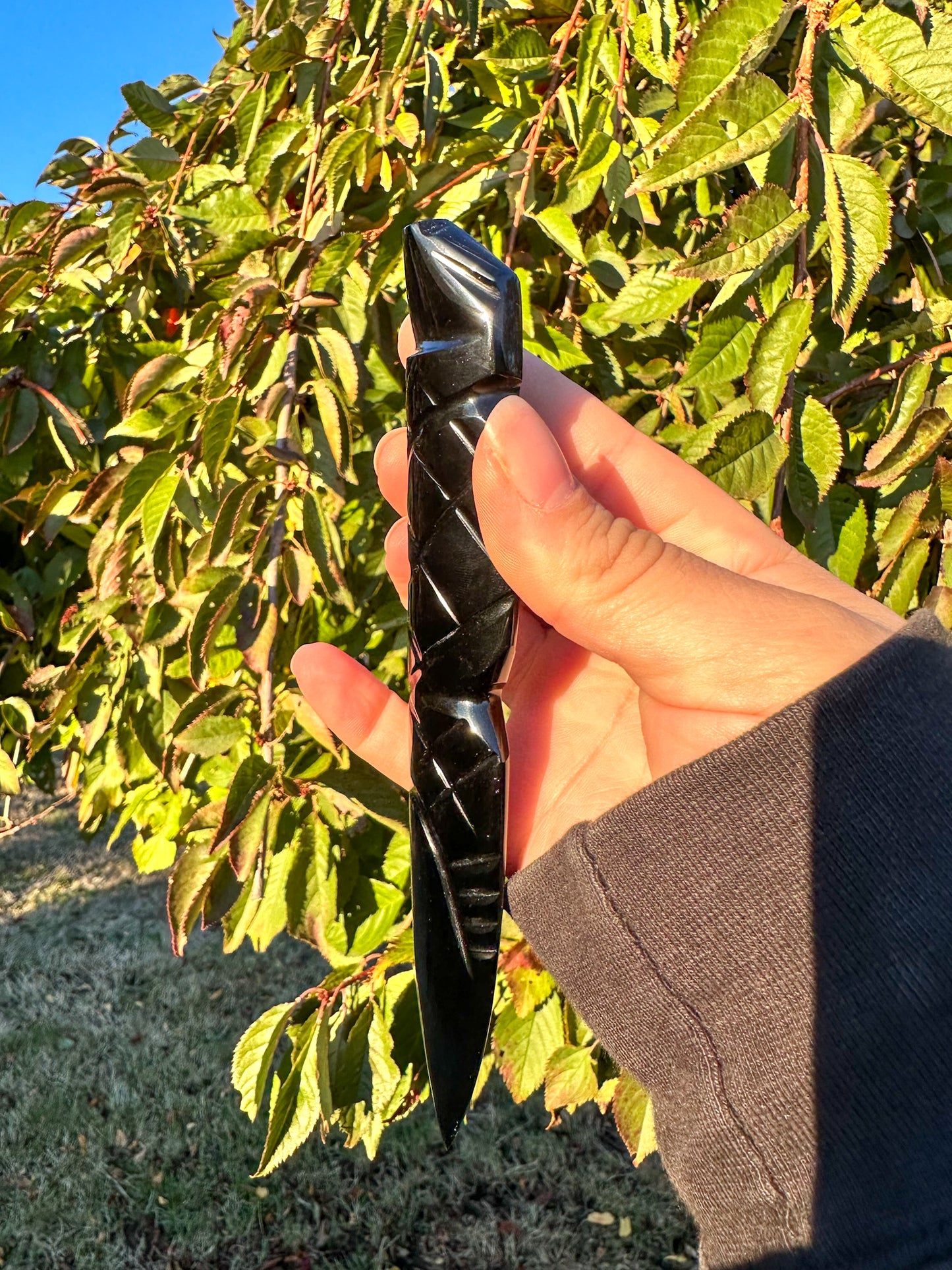 Hand Carved Black Obsidian Snake Dagger