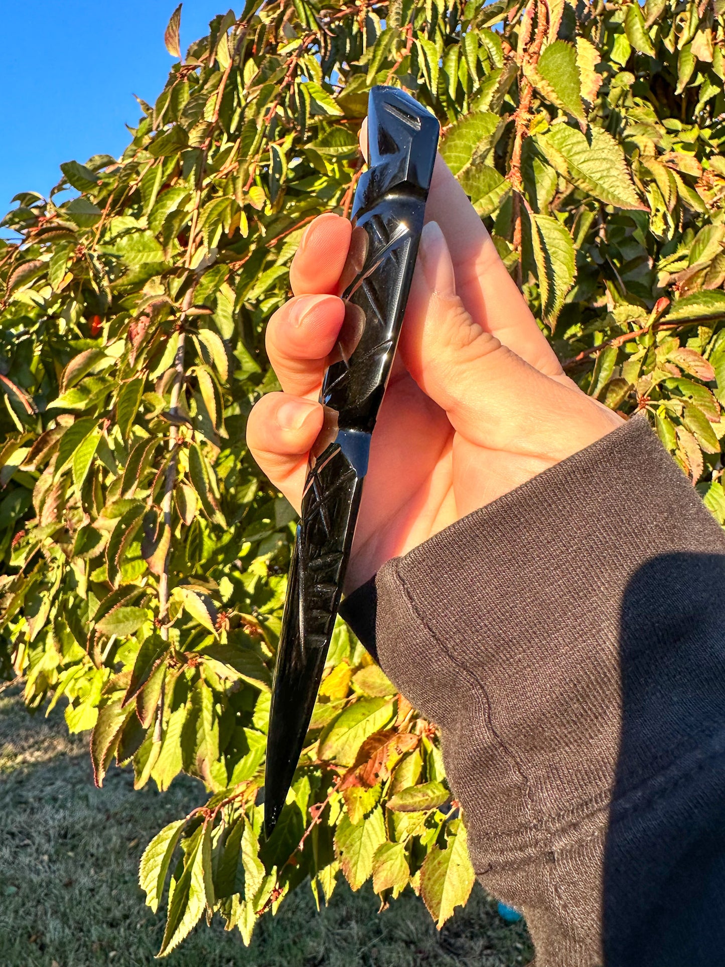 Hand Carved Black Obsidian Snake Dagger