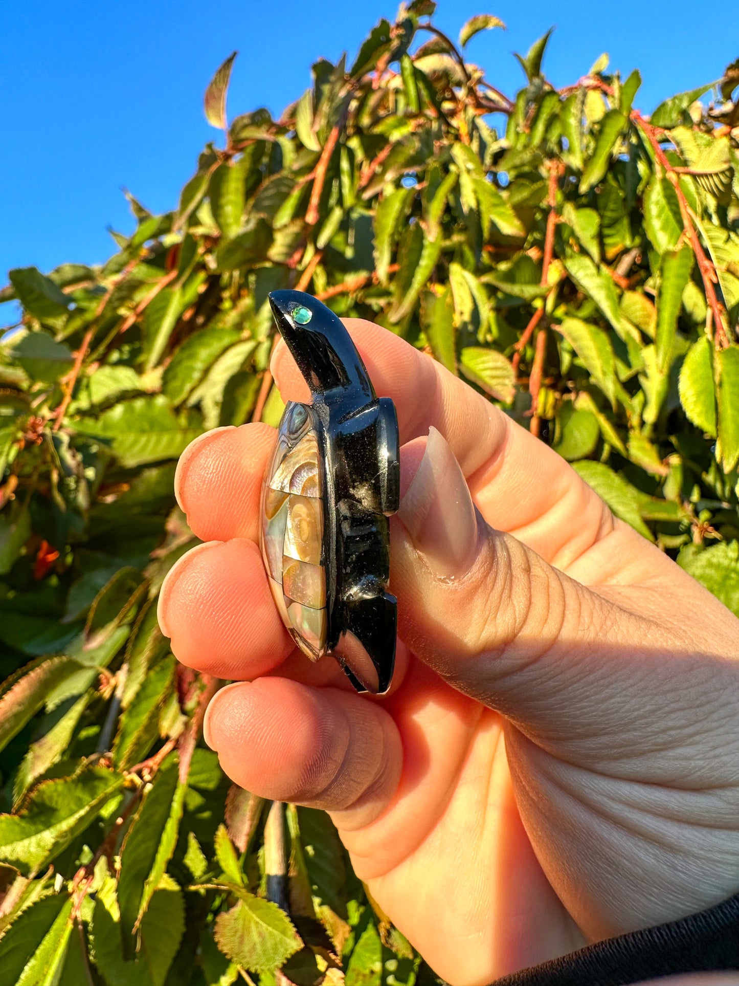 Abalone & Black Obsidian Turtle Carving