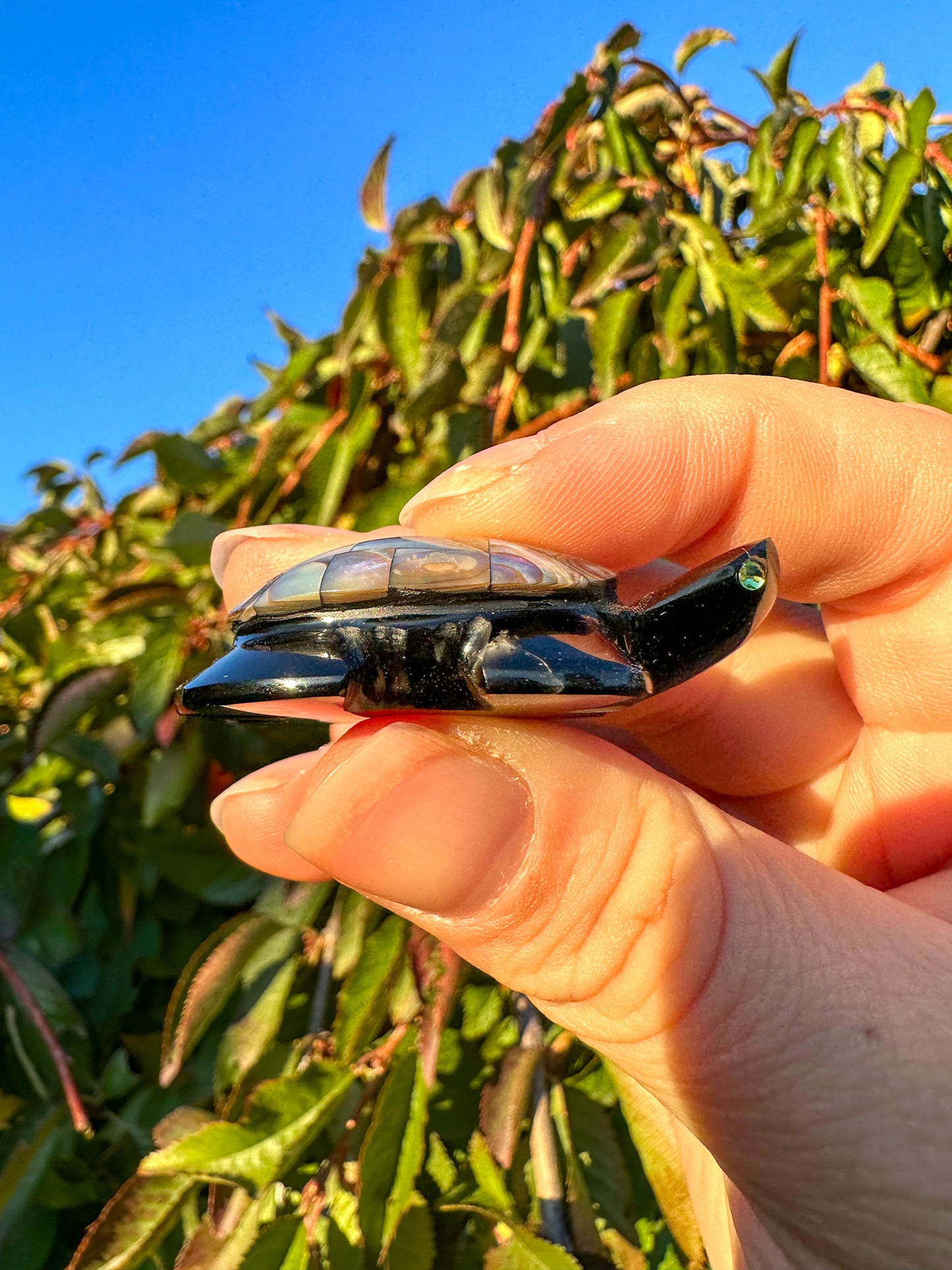 Abalone & Black Obsidian Turtle Carving