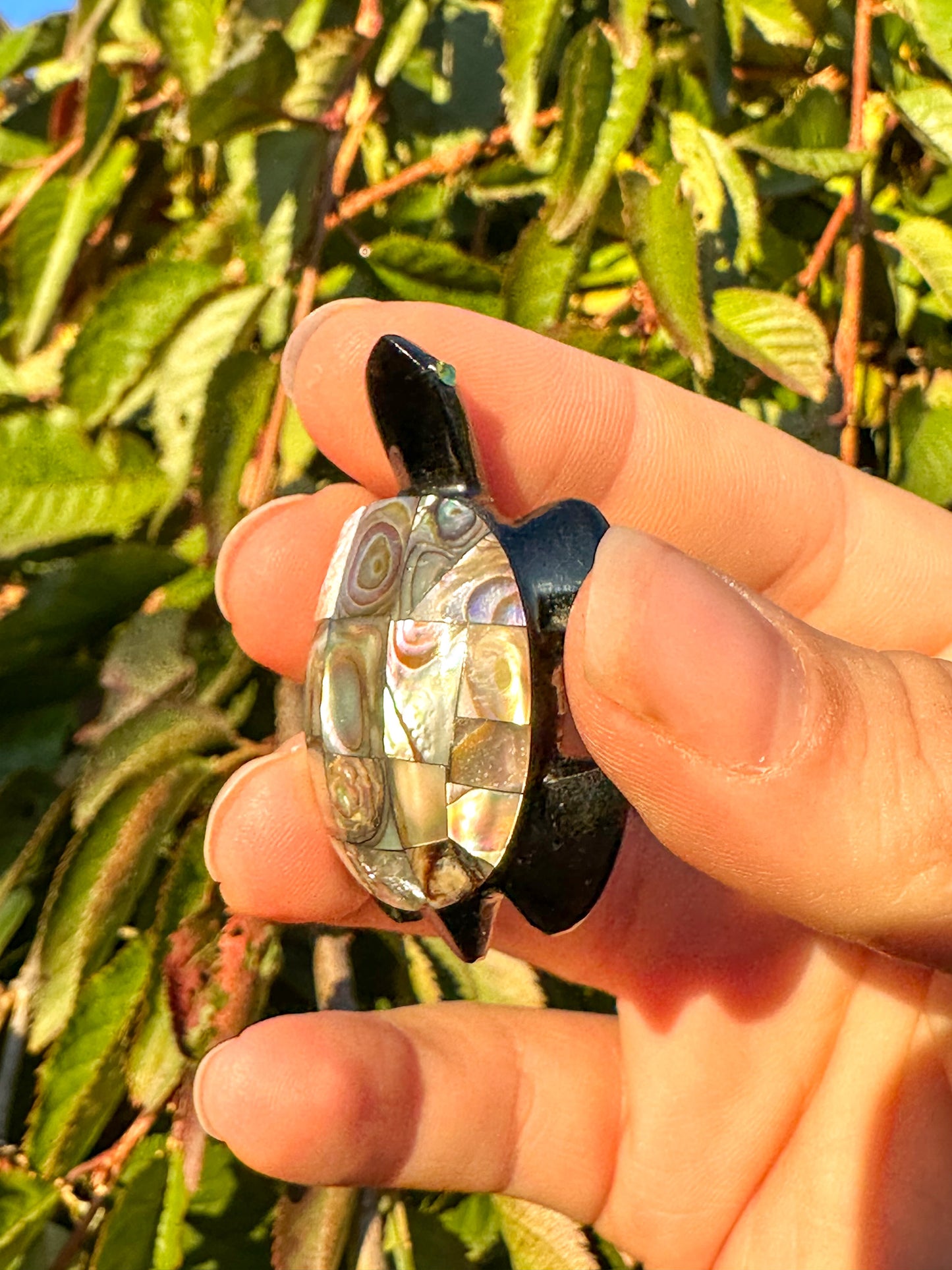 Abalone & Black Obsidian Turtle Carving