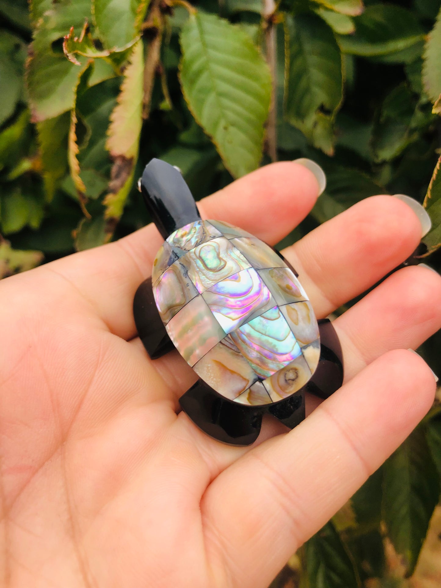 Flashy Abalone & Black Obsidian Turtle Carving (#289)